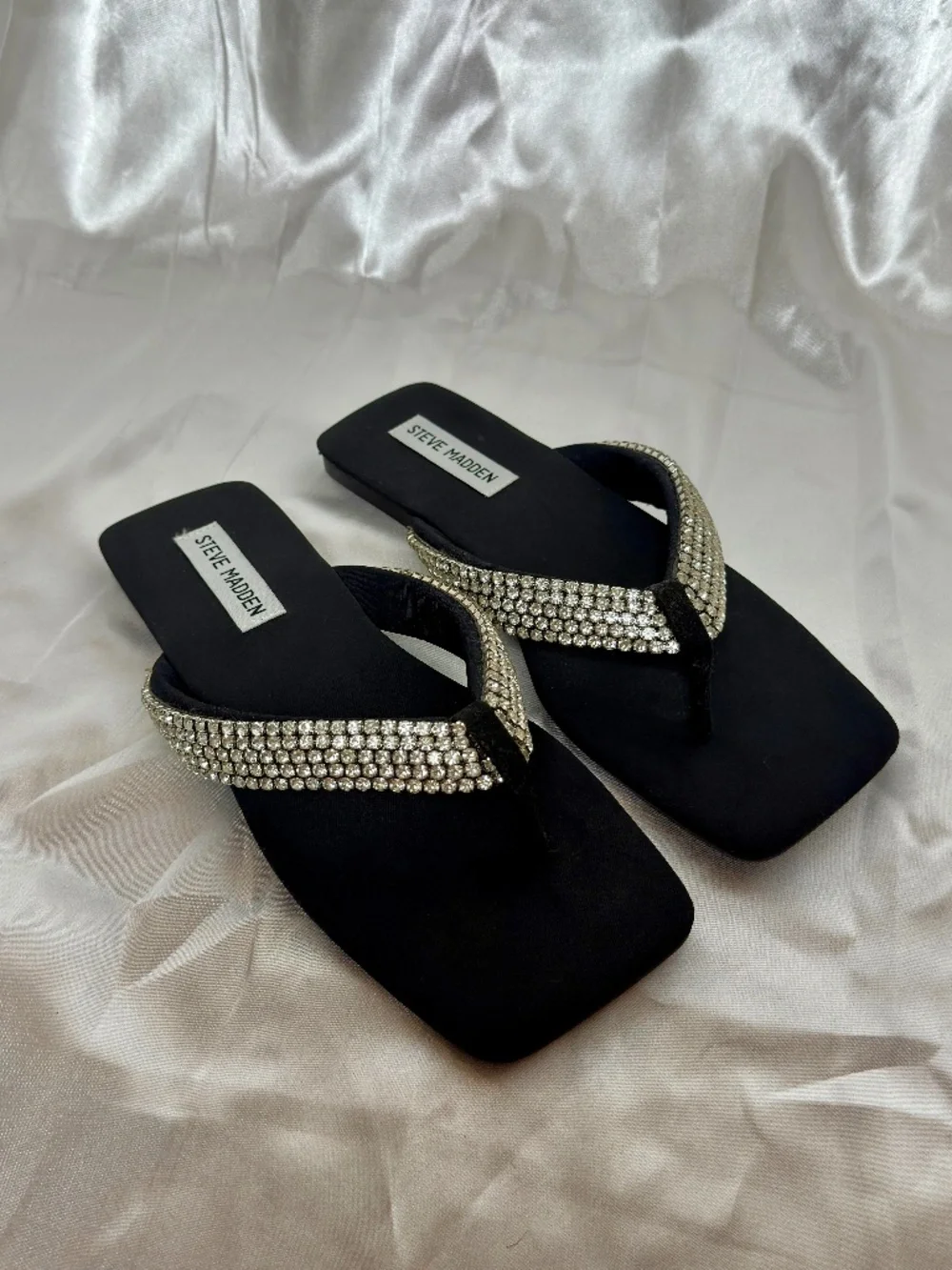 SOLD Steve Madden Rhinestone Embellished Square Toe Thong Sandals